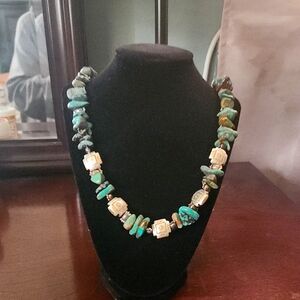 Turquoise and Silver Beaded Necklace